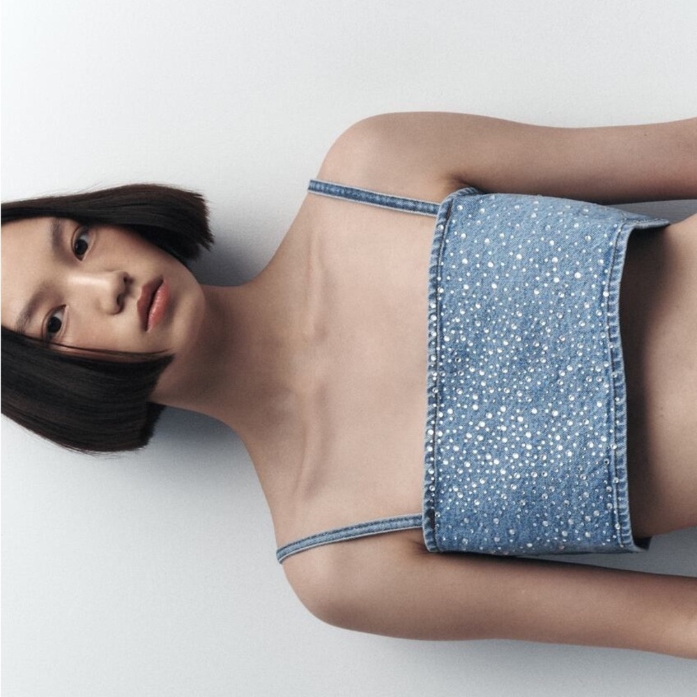 ZARA Rhinestone denim crop top 0653/273 - Picture 9 of 16